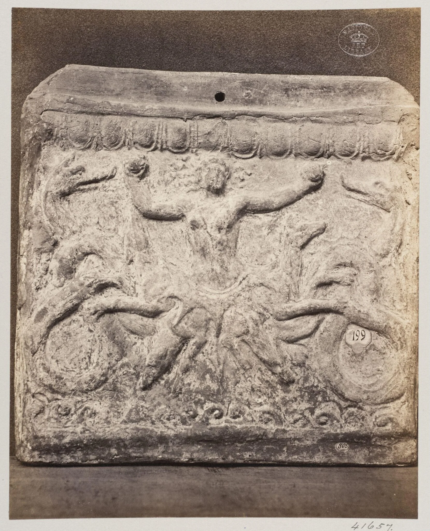 Bas-relief portion of a frieze of Scylla in terra cotta, detail