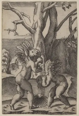 Two Loves, by Agostino dei Musi, ink, 1513