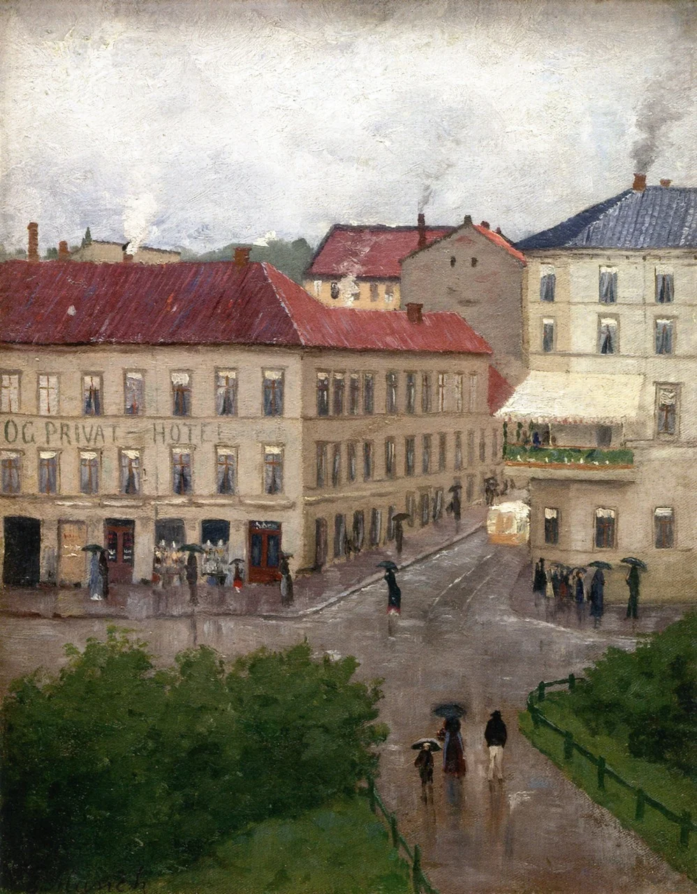 Street Corner on Karl Johan, Grand Café, detail