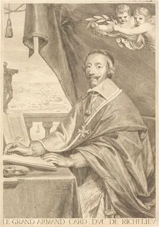 Armand Jean du Plessis, Cardinal Richelieu, by Claude Mellan, ink, 1643