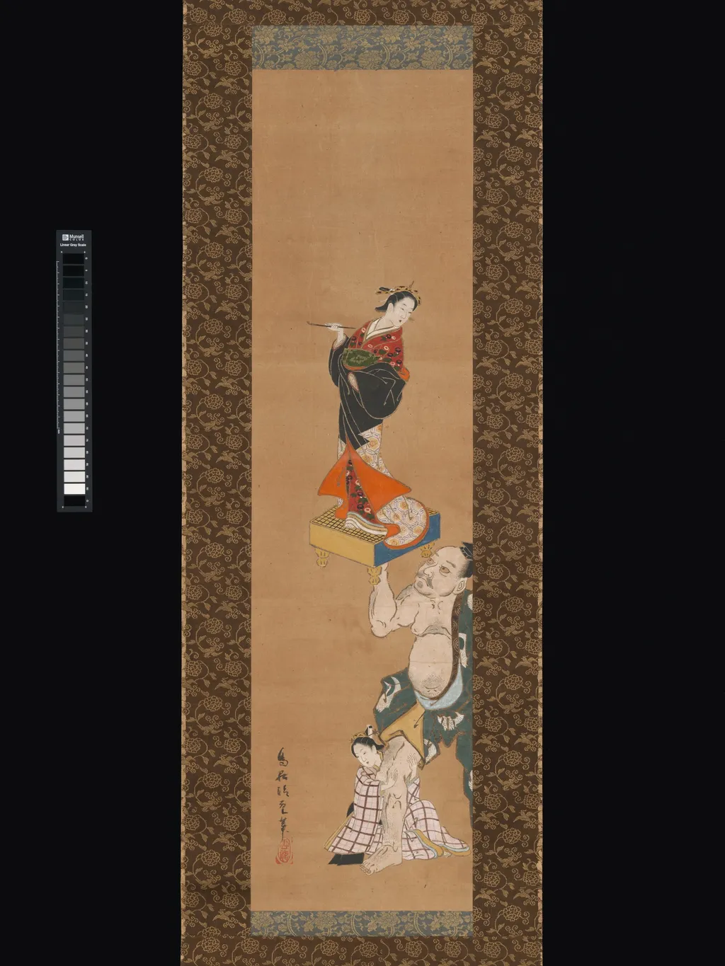 The Warrior Asahina Yoshihide Lifting a Puppet of a Courtesan on a Go Board, by Torii Kiyoshige, unspecified, 1750