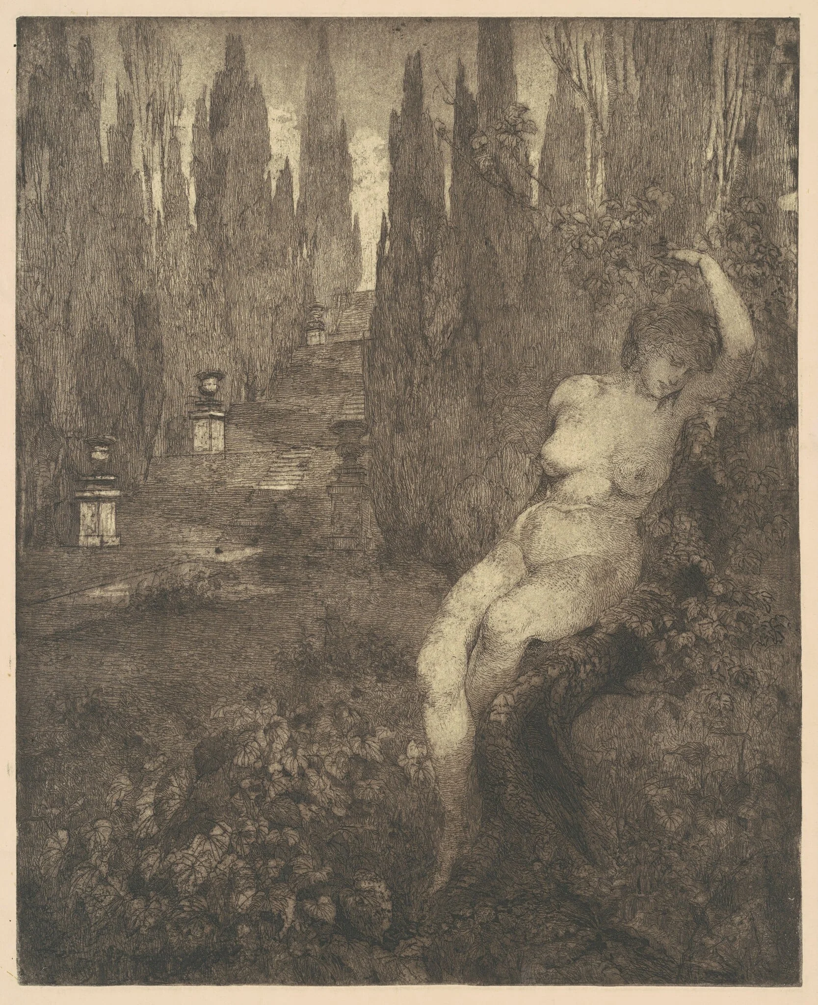Donna ignuda addormentata nel parco [Naked Woman Asleep in the Park], detail