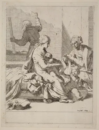 The Holy Family with Saint Elizabeth and Saint John the Baptist, by Elisabetta Sirani, ink, 1655