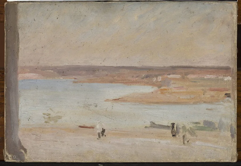 Desert landscape with a river, by Jan Ciągliński, oil, 1895