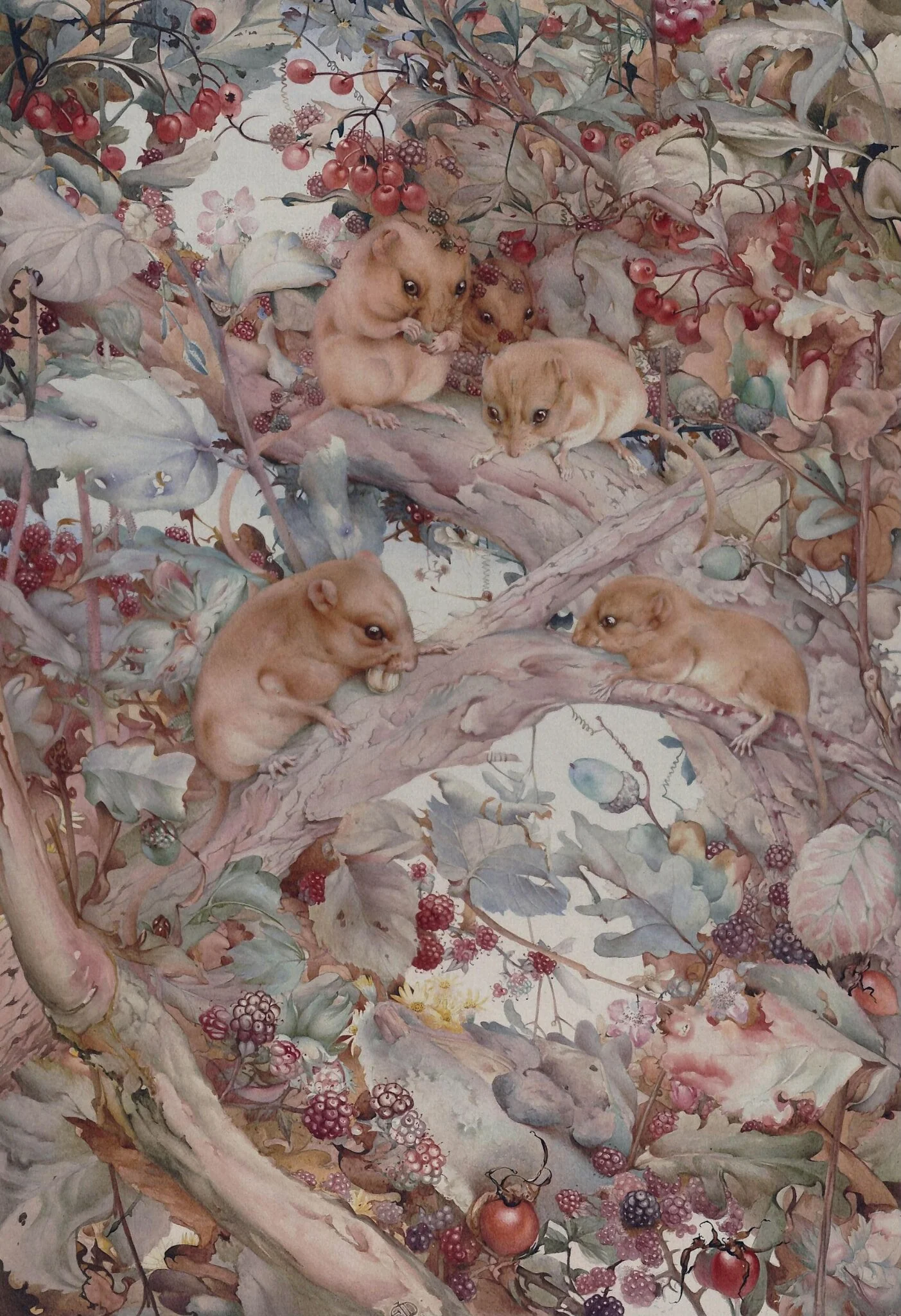 Dormice among brambles, detail