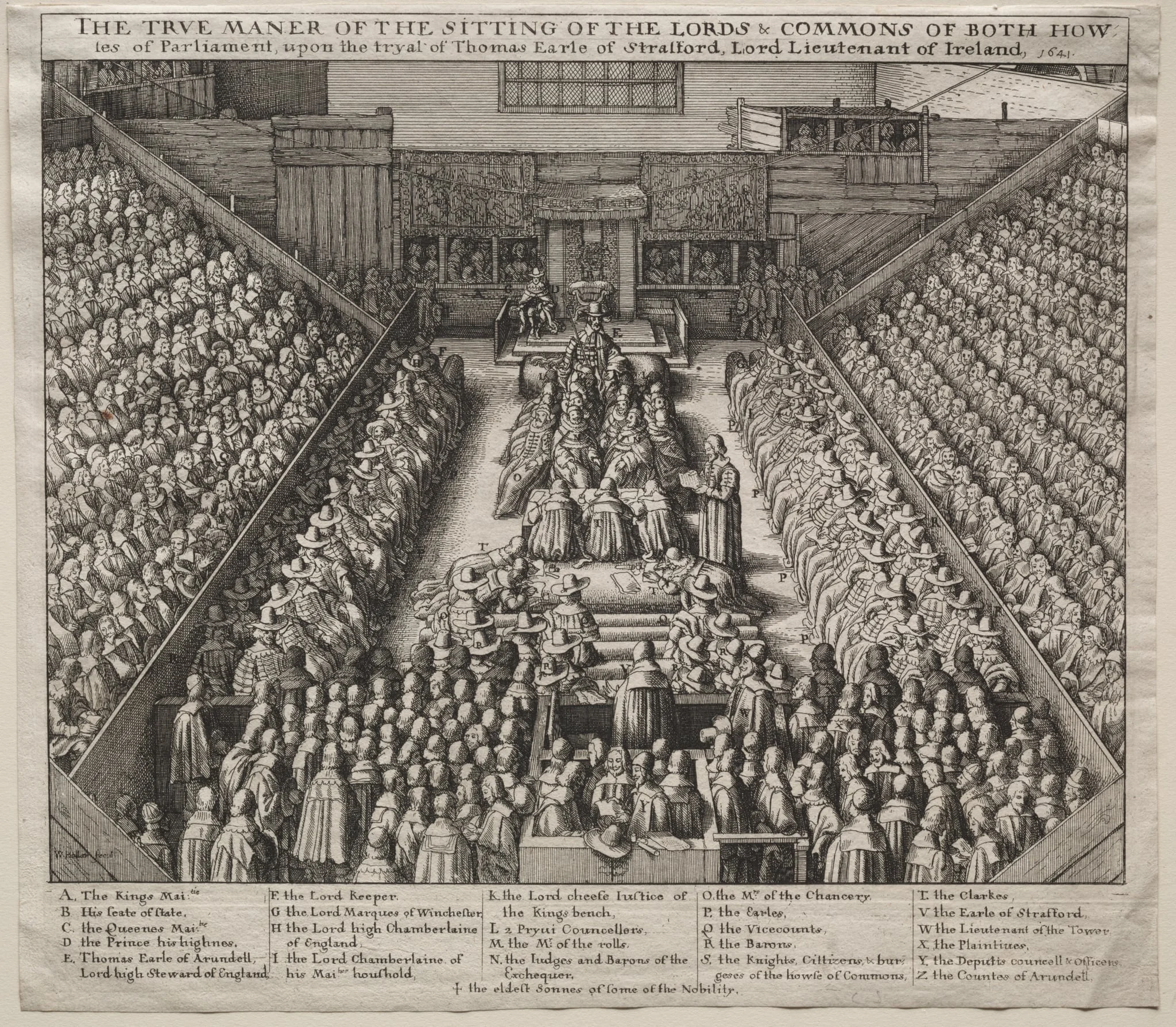 Westminster Hall, Interior, with The Trial of the Earl of Strafford, detail