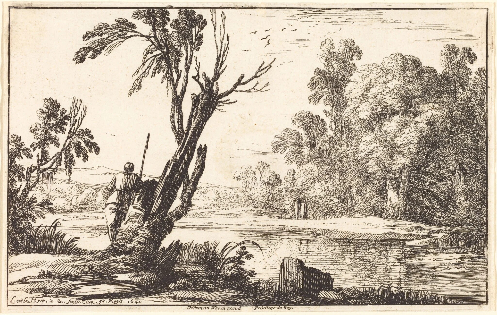 A Man Gazing across a Still Pond, detail