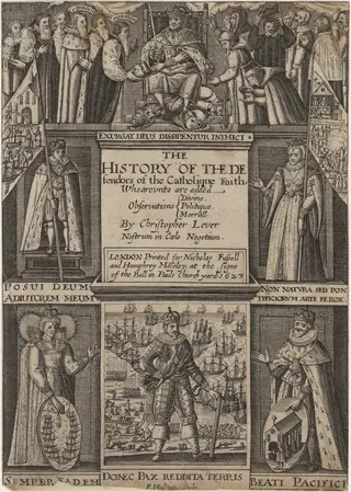 Title Page to History of the Defenders of theCatholic Faith, by Christopher Lever, by Frederik van Hulsen, ink, 1627