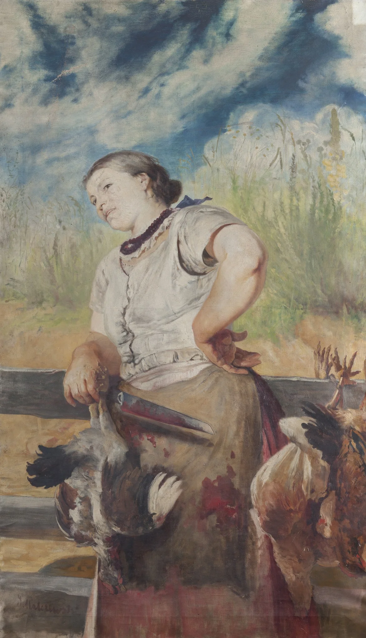 Woman Slaughtering Hens, detail