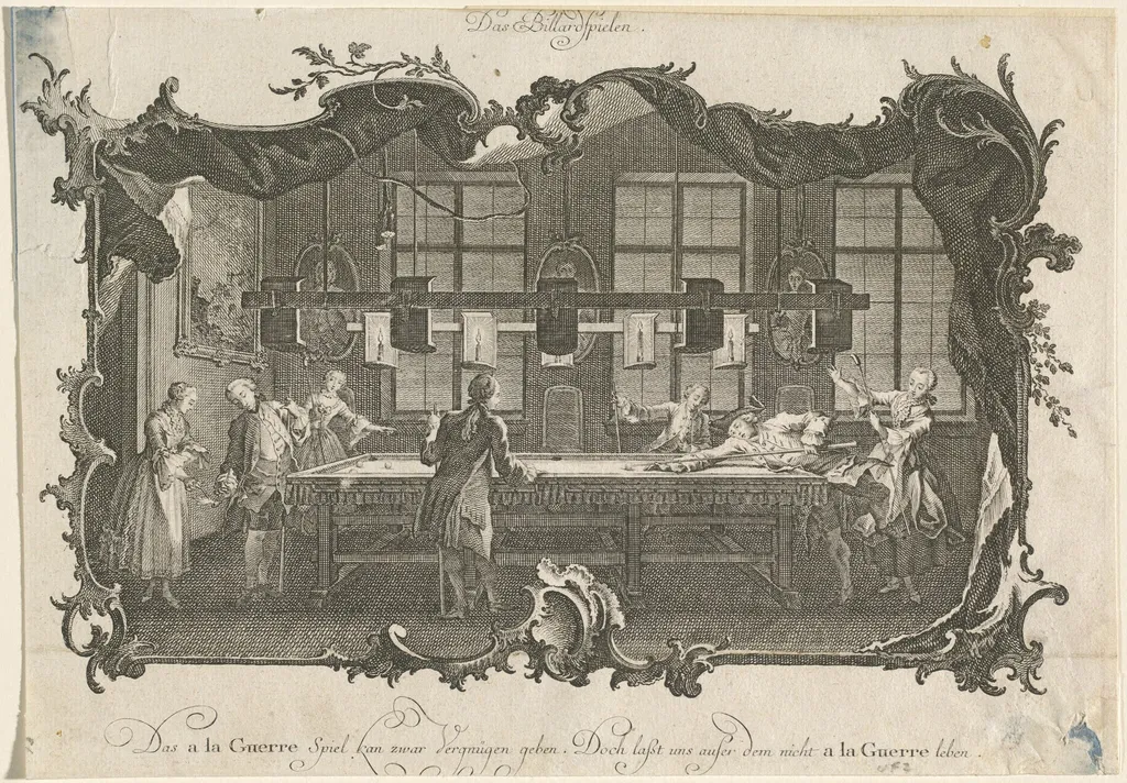 Das Billardspielen (Billiard Players), by Johann Esaias Nilson, ink, 1756