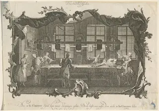 Das Billardspielen (Billiard Players), by Johann Esaias Nilson, ink, 1756
