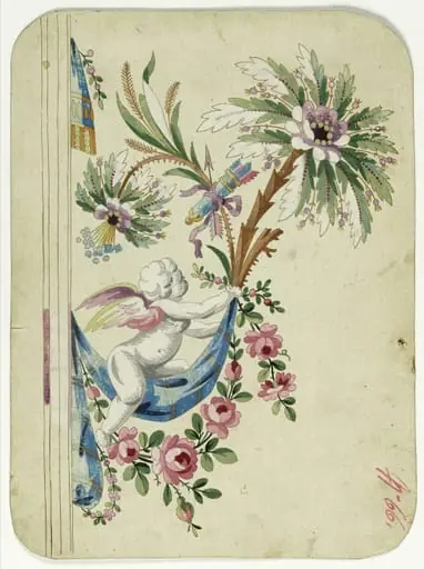 Décor de putti sur palmier, projets de broderies de gilet, XVIIIème siècle