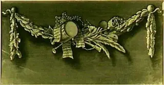 Decoratiestuk met een guirlande met muziekinstrumenten