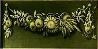 Decoratiestuk met guirlande van bloemen en vruchten