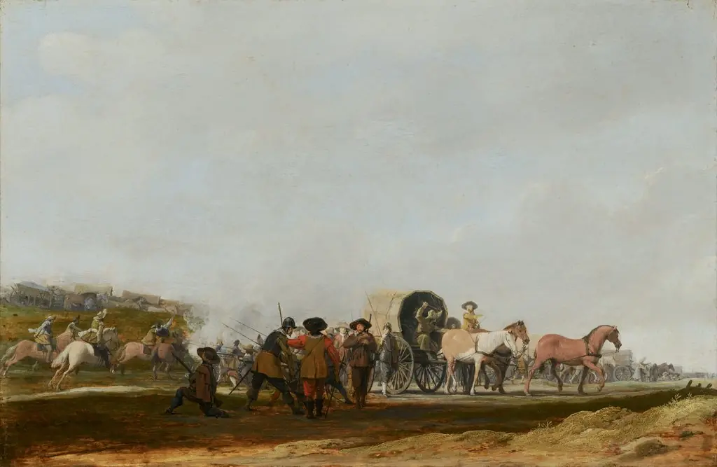 Ambushing an Army Convoy, by Pieter Post, oil, 1631