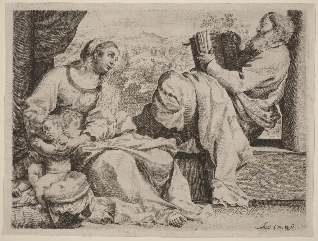 The Holy Family with Saint John the Baptist, by Annibale Carracci, ink, 1590