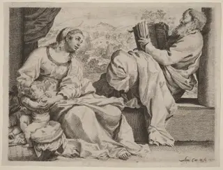 The Holy Family with Saint John the Baptist, by Annibale Carracci, ink, 1590