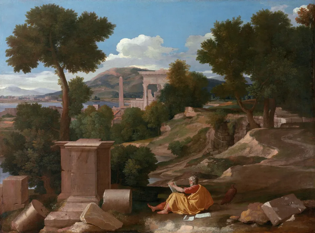 Landscape with Saint John on Patmos, by Nicolas Poussin, oil, 1640