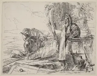 Standing Philosopher and Two Other Figures, by Giovanni Battista Tiepolo, ink, 1741