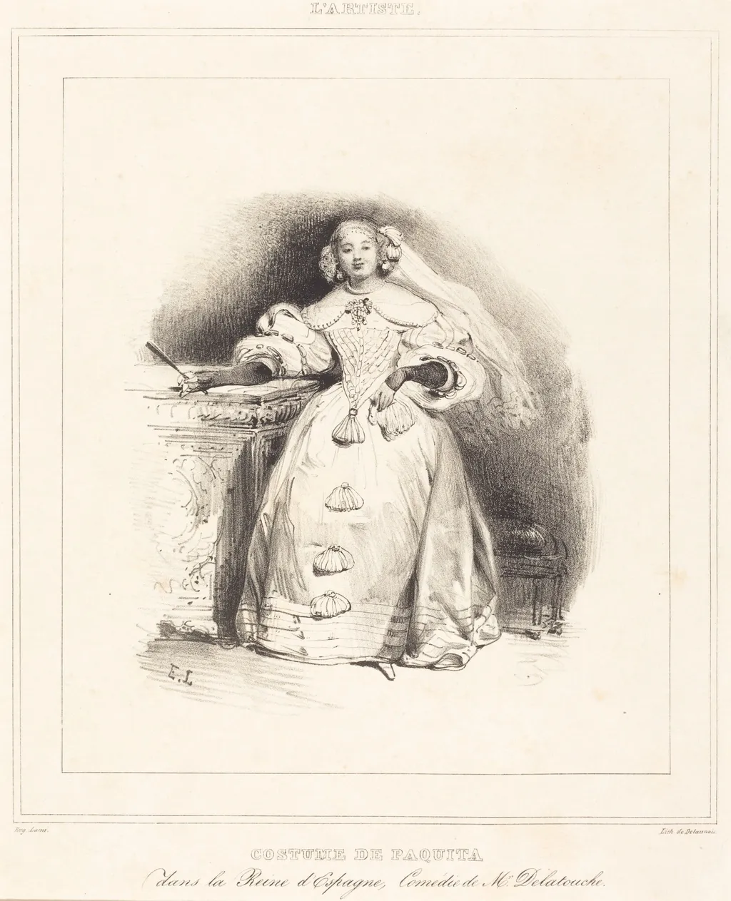 Costume de Paquita dans la Reine d'Espagne, by Delaunois, ink, 1831