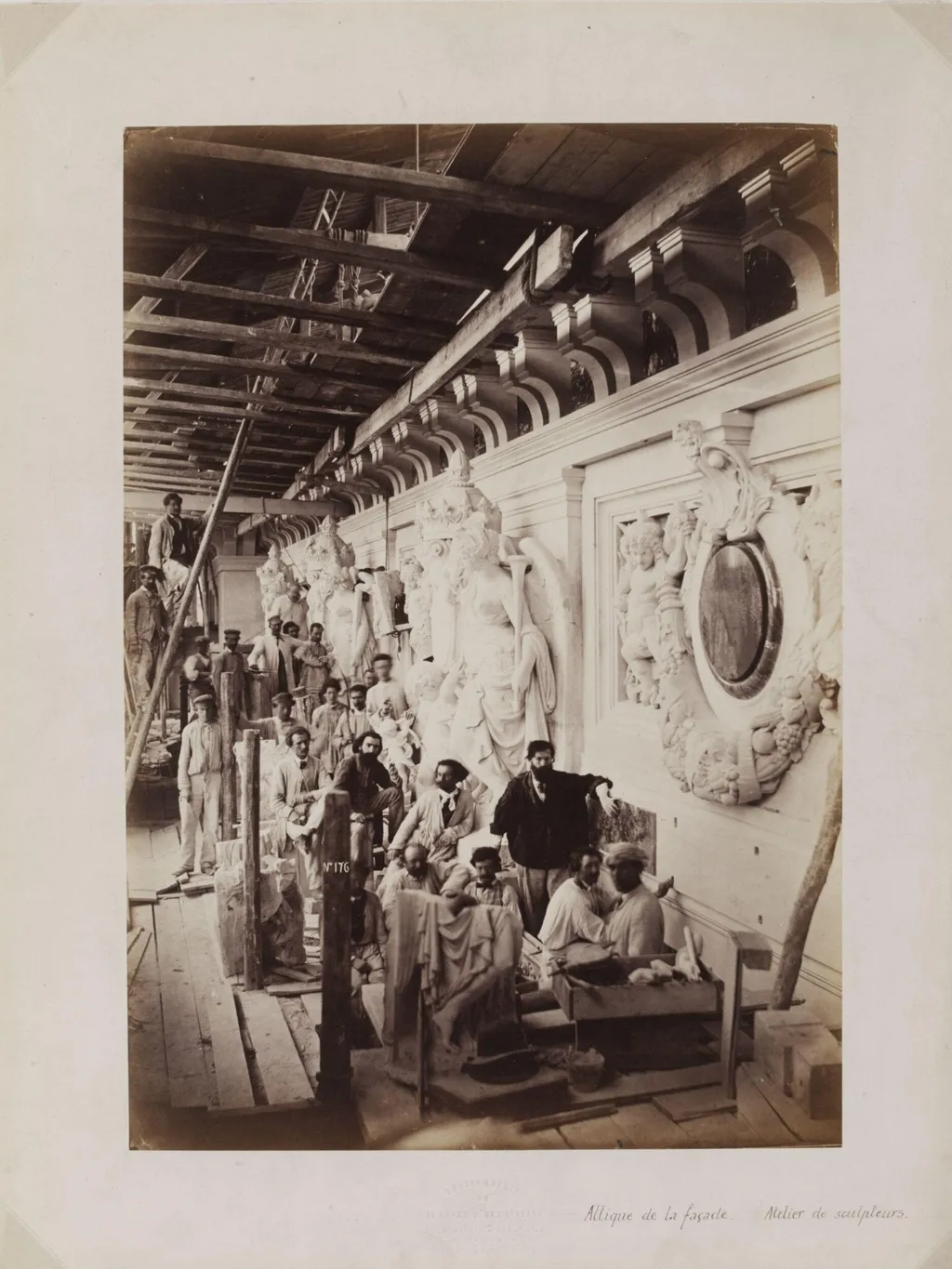Attique de la façade, atelier de sculpteurs, by Delmaet & Durandelle, photographic, 1866