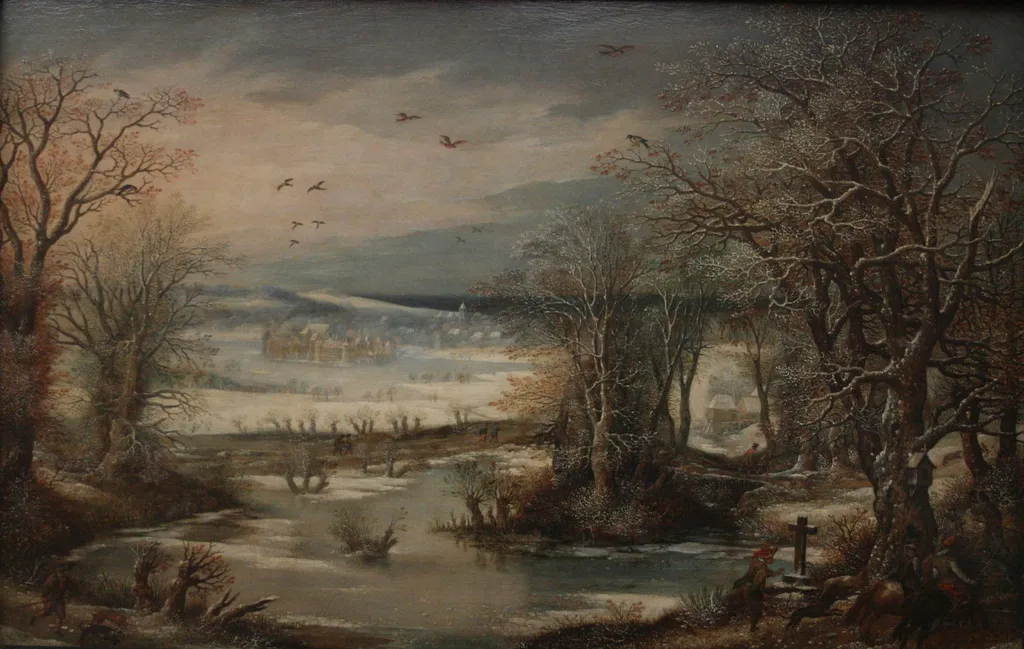 Winter landscape with view on the castle of Tervuren, by Denis van Alsloot, unspecified, 1614