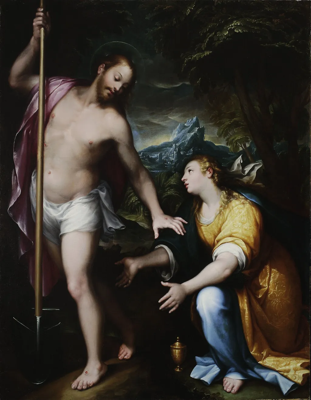 “Noli me tangere” – Resurrected Christ appearing to Mary Magdalene (John 20:14-17), by Denys Calvaert, oil, 1589