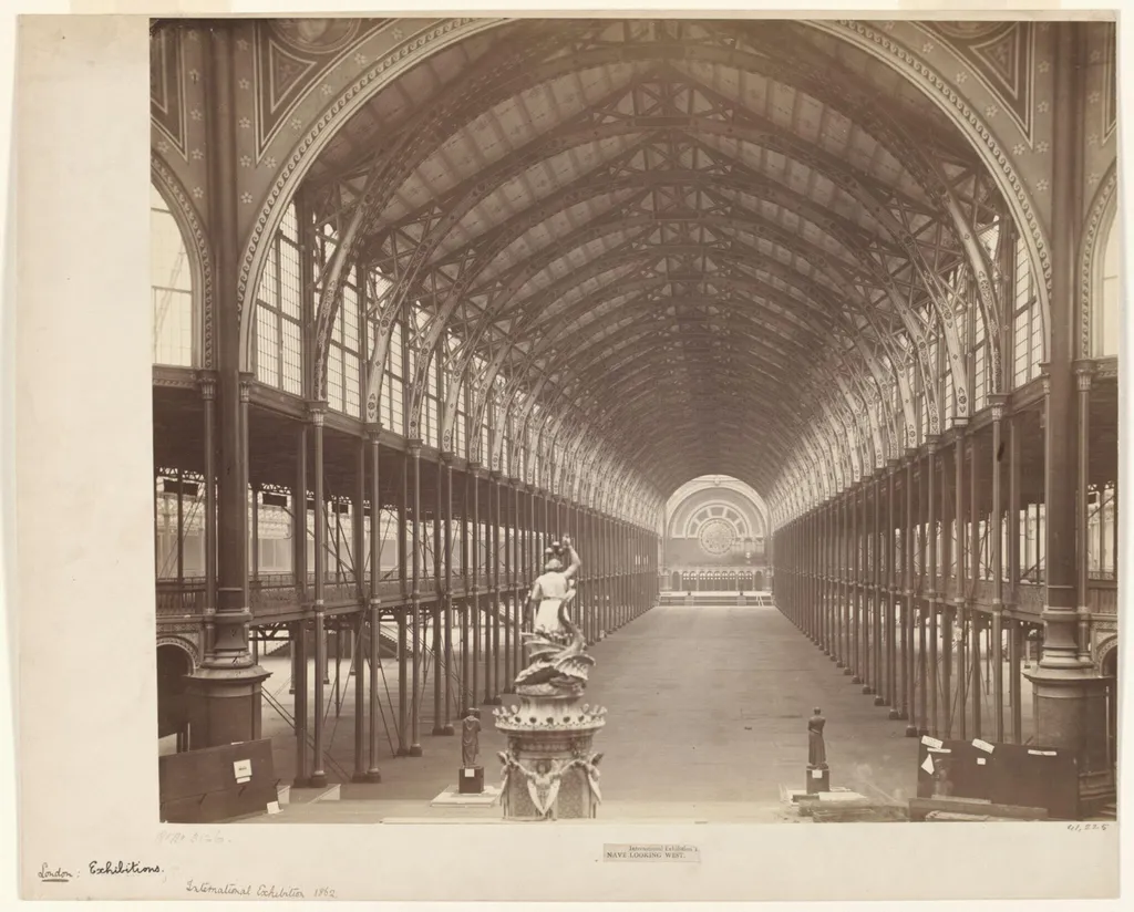 Interior view of the Nave, looking west, International Exhibition, South Kensington, by Department of Science and Art of the Committee of Council on Education, photographic, 1862