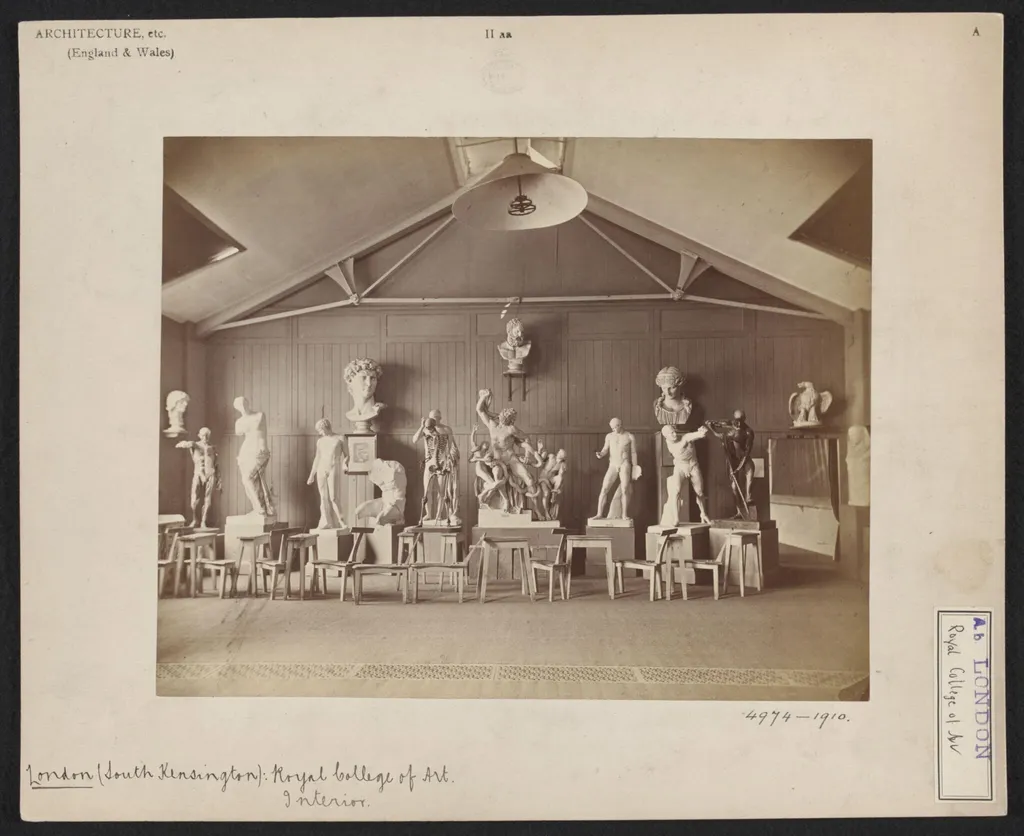 Royal College of Art interior showing plaster casts of classical sculpture, by Department of Science and Art of the Committee of Council on Education, photographic, 1850
