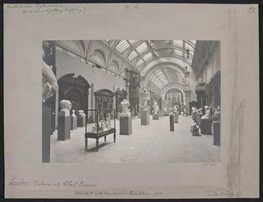 Victoria and Albert Museum, West Hall (Gallery 48) showing Ivan Meštrović sculpture exhibition, looking west, by Department of Science and Art of the Committee of Council on Education
