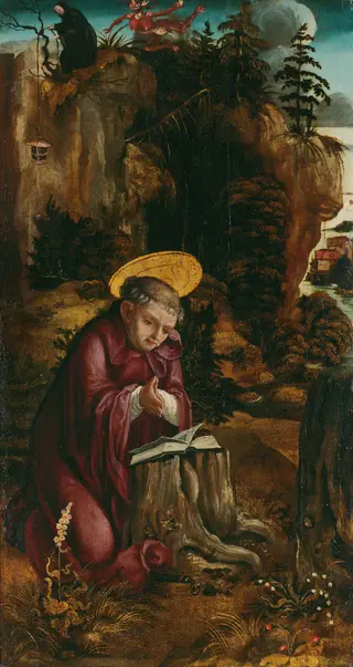 Der hl. Benedikt vor der Höhle in Subiaco