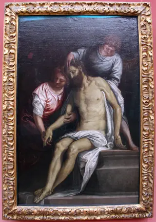 Der tote Christus im Grabe, von zwei trauernden Engeln gestützt