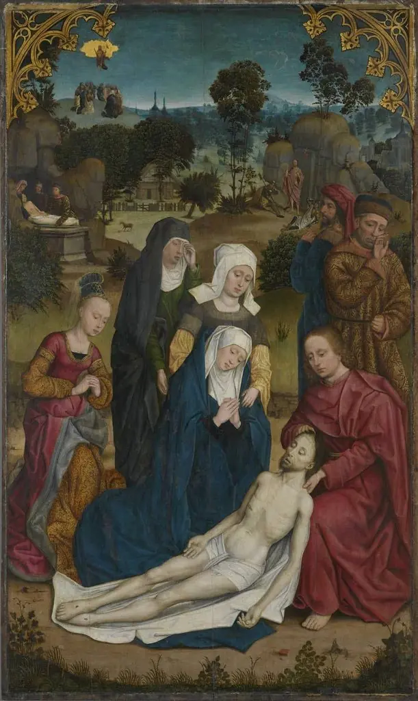 Crucifixion Altar: lamentation of Christ (outer part: fragment of an Angel, an Apostle and founders), by Derick Baegert