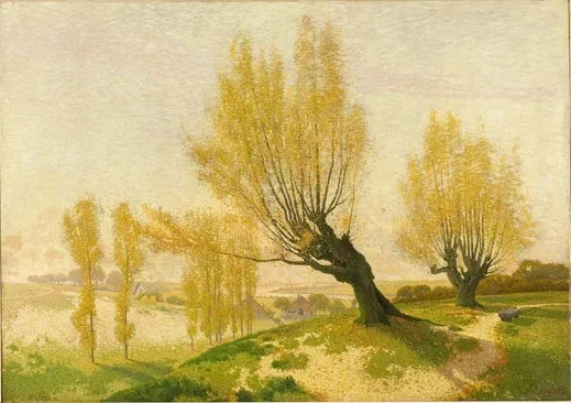 Knotwilgen op een heuvel met uitzicht op een vallei, by Derk Wiggers, oil, 1904