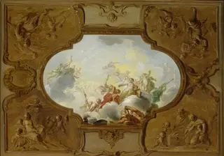 Design for a ceiling piece with Aeneas and the four seasons in the corners