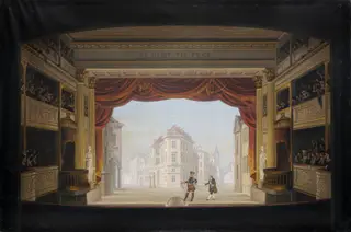 Det indvendige af Det kgl. teater under fremstillingen af Jacob v. Thyboe