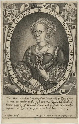 Anne Boleyn, by Renold Elstrack, ink, 1598