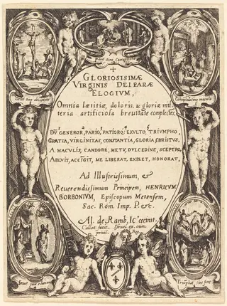 Frontispiece for "Gloriosissimae", by Jacques Callot, ink, 1614