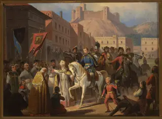 Hosius, bishop of Vilnius, and Sigismund Augustus, by January Suchodolski, oil, 1848