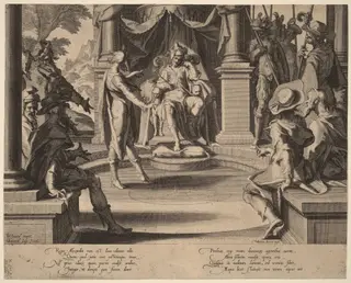 Alexander the Great Seated in Justice, by Willem van Swanenburgh, ink, 1606