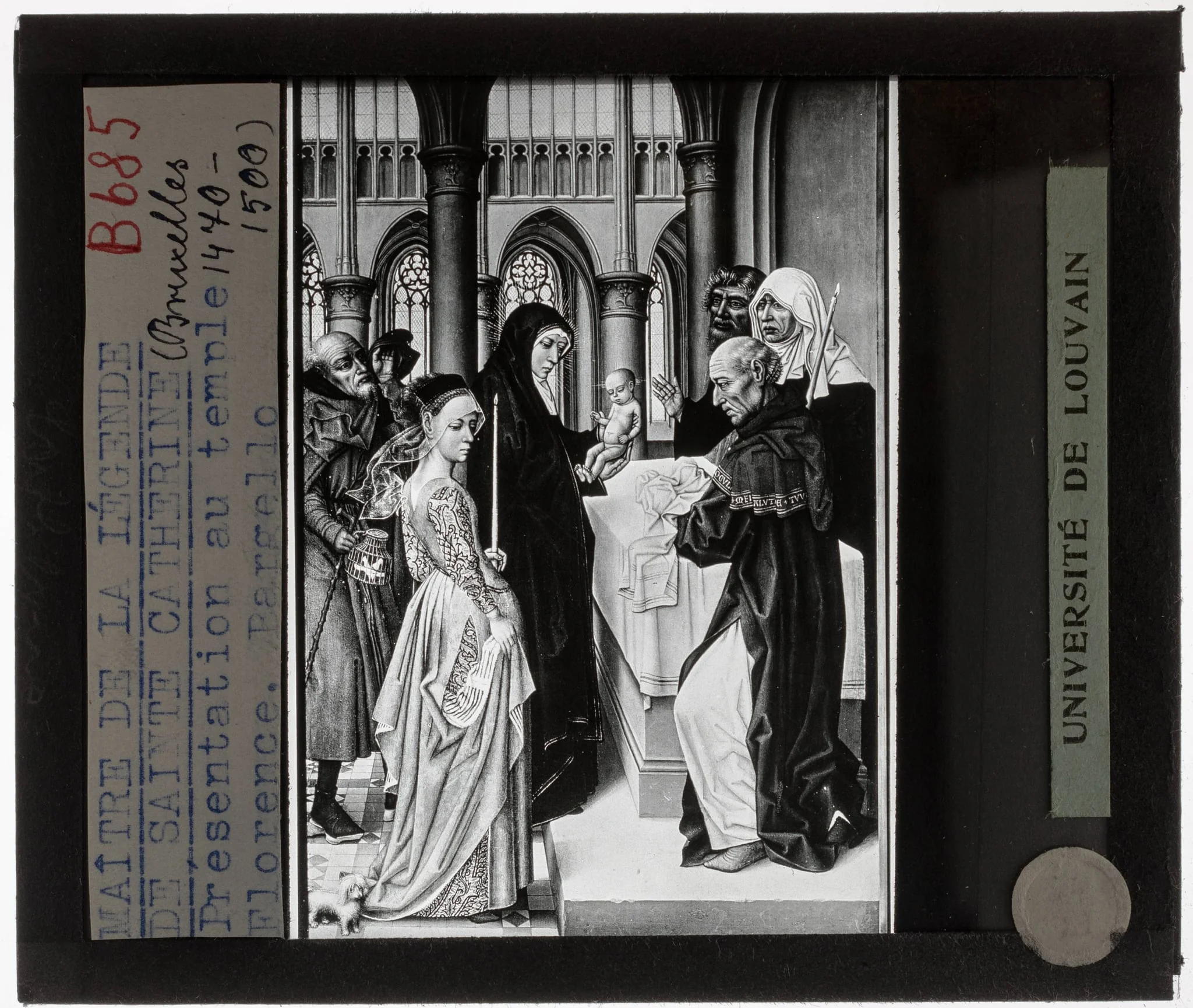 Meester van de Legende van Sint Catherina. Triptiek Maria-Lichtmis Presentatie in de tempel, detail
