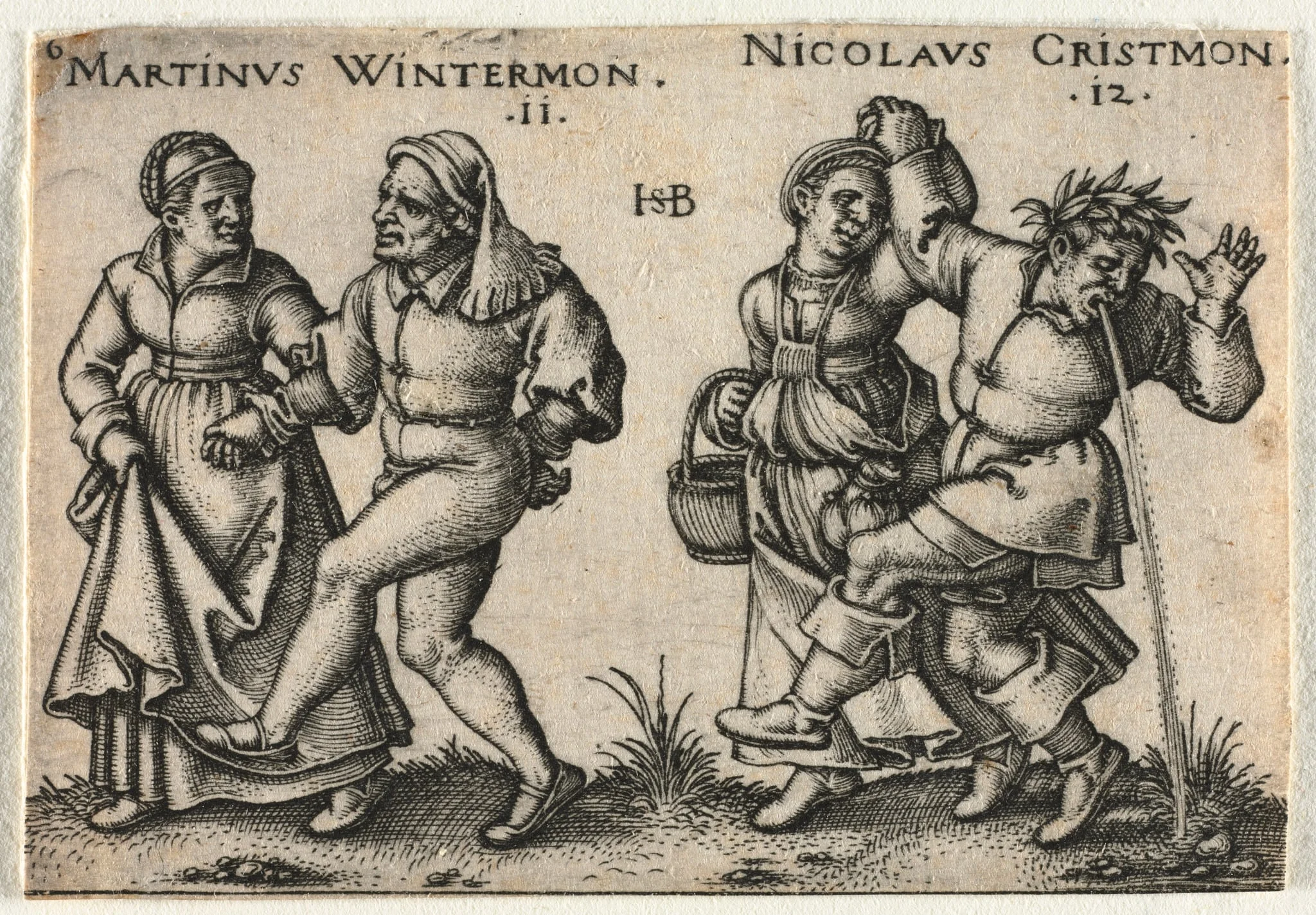 The Peasant Wedding or the Twelve Months: 11-Martinus Wintermon 12-Nicolaus Cristmon, detail