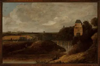 Landscape with a castle, by Jacob Knijff, oil, 1670