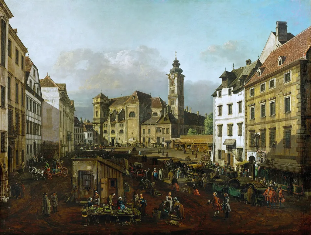 The Freyung in Vienne, from the South-East, by Bernardo Bellotto, oil, 1758
