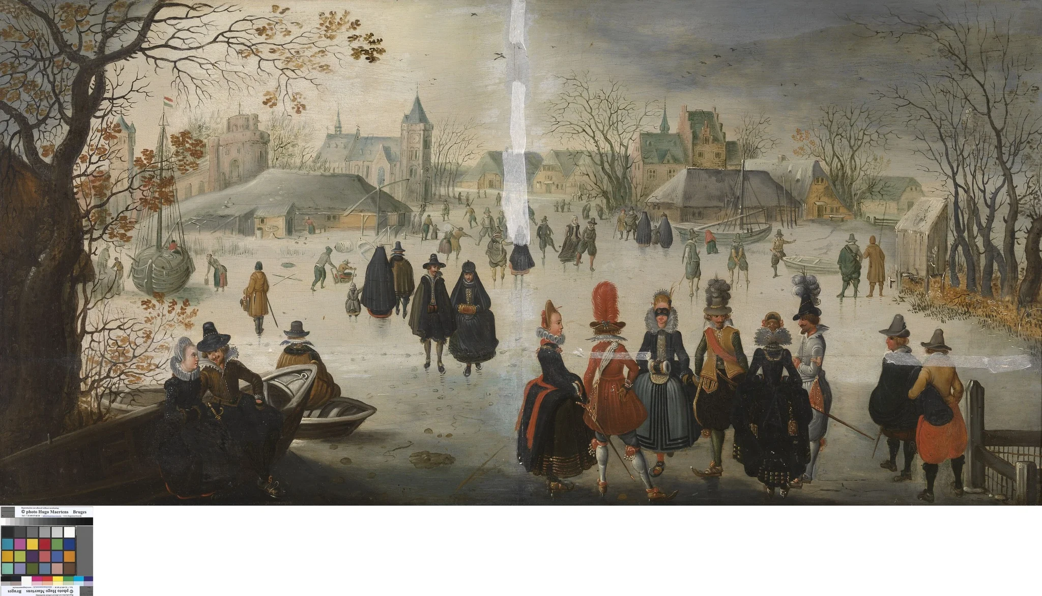 winter landscape with skating, detail