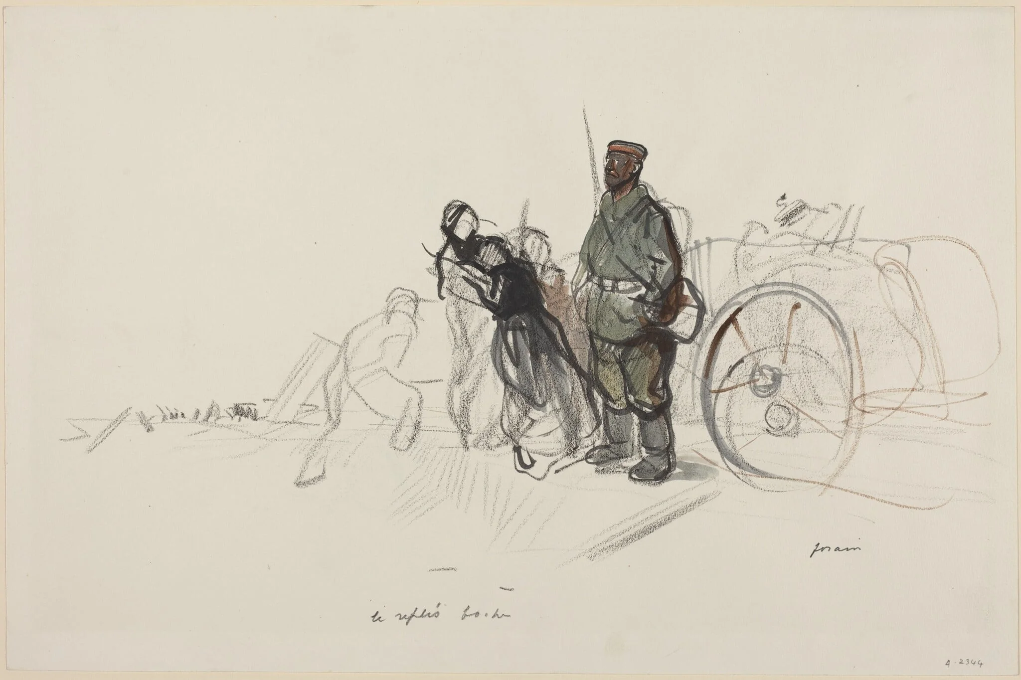 a) Le replis boche (recto); b) Sketch for the Figure of the German (verso), detail