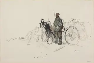 a) Le replis boche (recto); b) Sketch for the Figure of the German (verso), by Jean-Louis Forain, watercolor, 1916