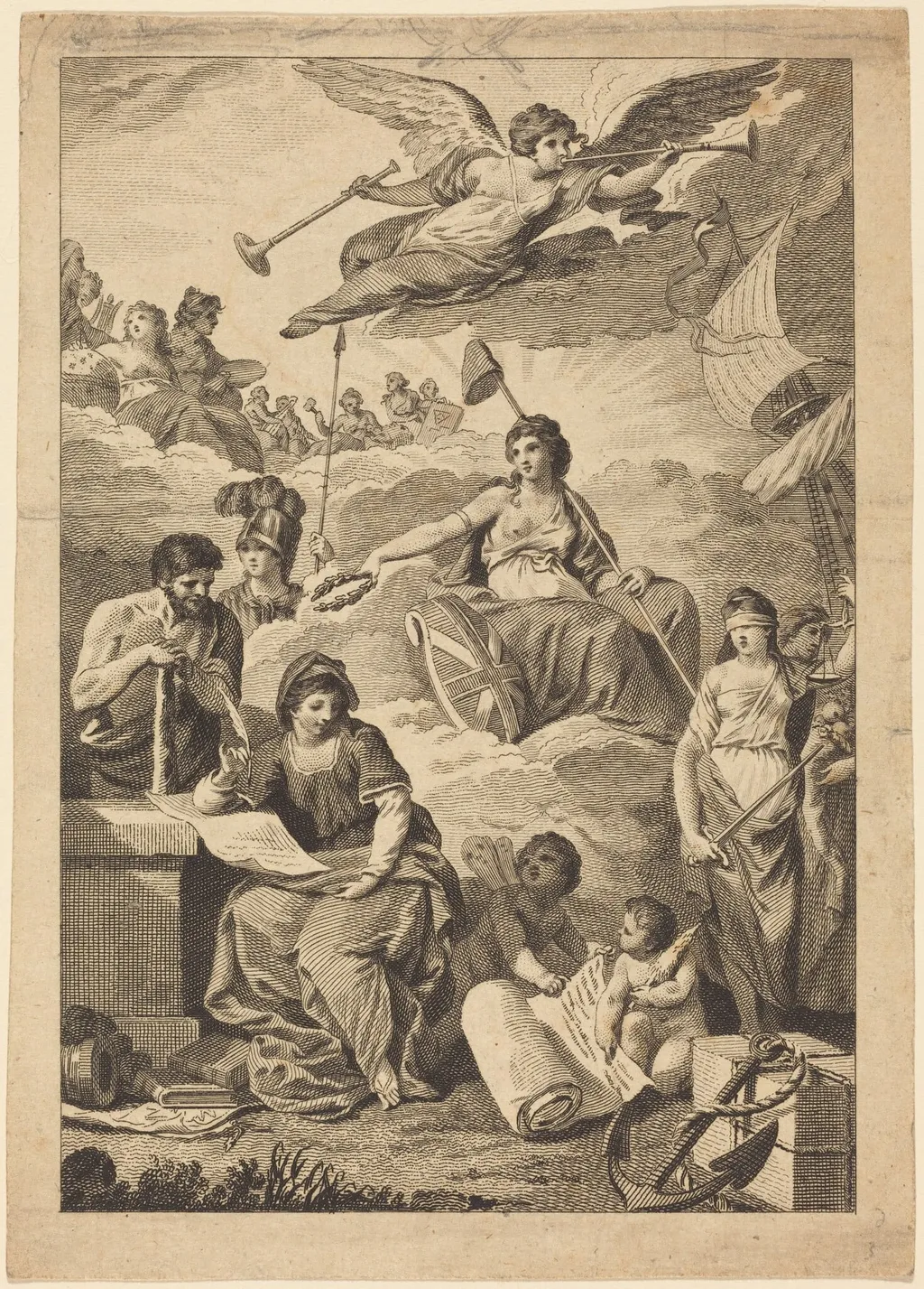 Britannia Crowning History, by Charles Grignion, ink, 1790