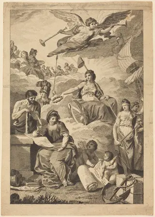 Britannia Crowning History, by Charles Grignion, ink, 1790