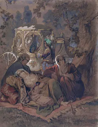 Three Turkish ladies, by Preziosi, watercolor, 1859